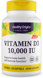 Healthy Origins Vitamin D3 10,000 IU (250mcg), 120 Liquid Softgels - Supports Strong Bones, Healthy Teeth & Immune System Function - Non-GMO, Gluten-Free & Soy-Free