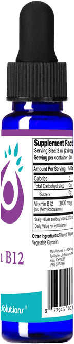 Life Solutions Liquid Vitamin B12 Methylcobalamin - Made in USA, Supports Energy & Metabolism, High Absorption Vitamina B12 Drops, 2 Fl Oz, Non-GMO, Gluten-Free