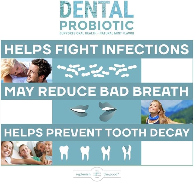 Replenish the Good Dental Probiotic, 30 Sugar Free Chewable Tablets, Mint Flavor - Vegan Supplements w/BLIS K12 & M18 - Boosts Oral Health - Fights Bad Breath (Halitosis), Tooth Decay, Strep Throat