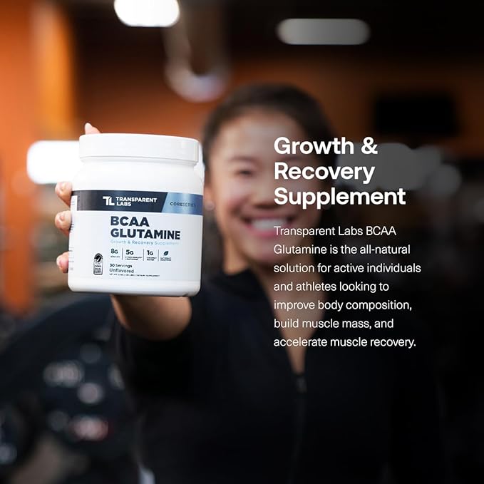Transparent Labs BCAA Glutamine - 8000 Mg of BCAA Powder with L Glutamine for Post Workout Recovery, Muscle Growth, & Increased Endurance - 30 Servings, Strawberry Lemonade