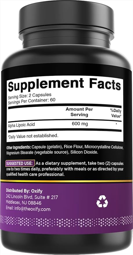 Oxify Alpha Lipoic Acid 600 mg | 120 Capsules | Gluten-Free, Non-GMO | Supplement Made in USA