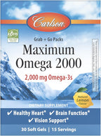 Carlson - Maximum Omega 2000 Grab + Go Packs, 2000 mg Omega-3s, Wild-Caught, Norwegian Fish Oil Supplement, Sustainably Sourced Fish Oil Capsules, Lemon, 30 Softgel Pack