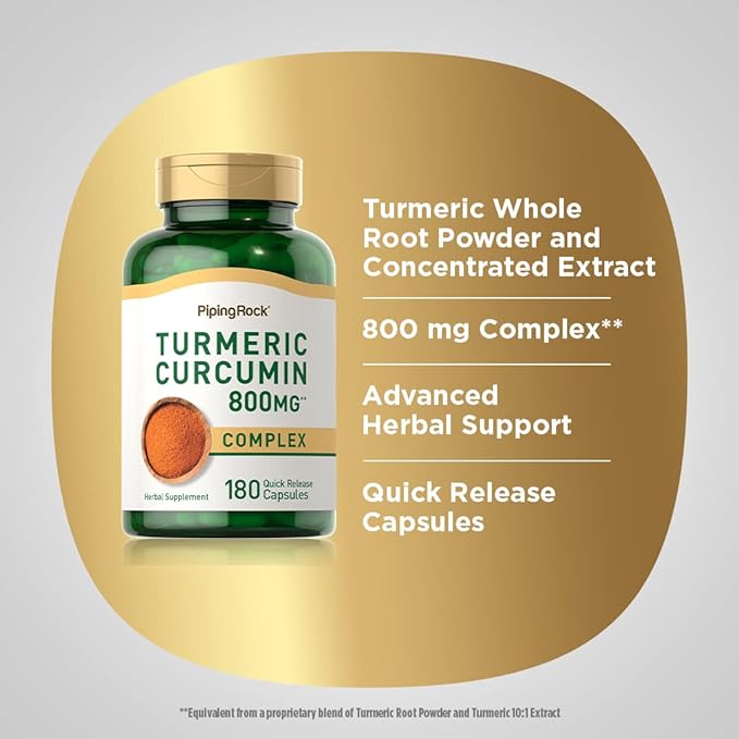Piping Rock Turmeric Curcumin Supplement | 180 Capsules | Herbal Extract Complex | Non-GMO, Gluten Free