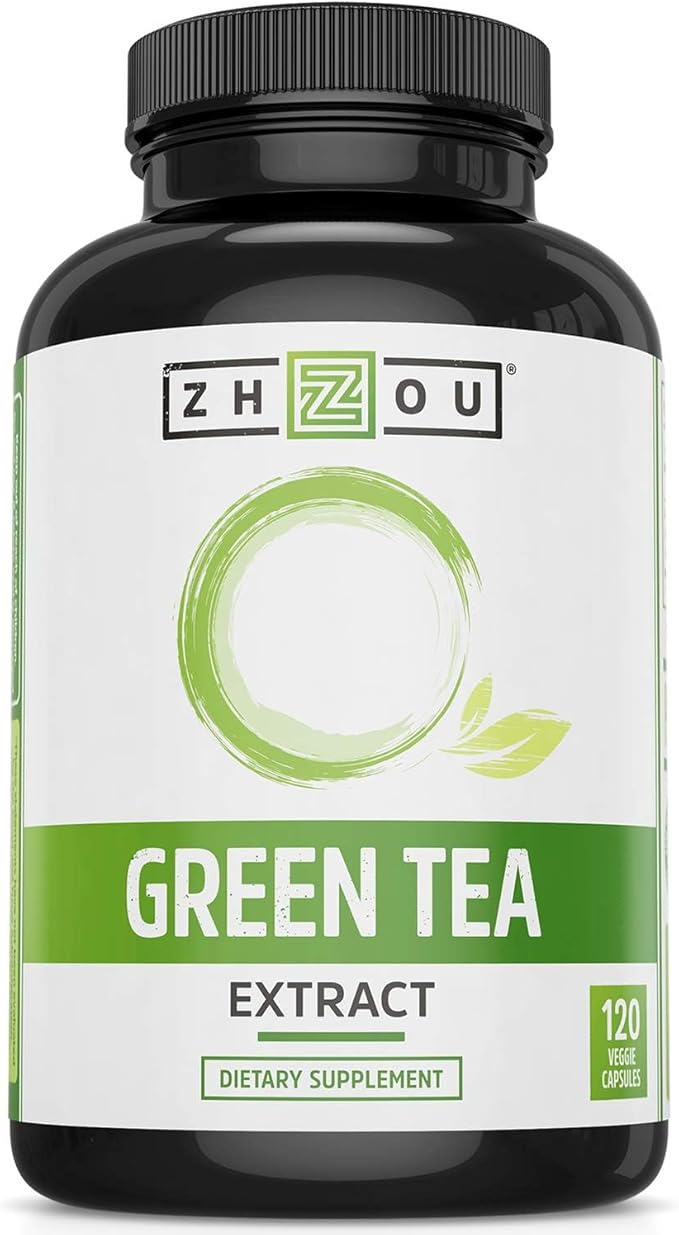 Zhou Green Tea Extract Capsules with EGCG, Natural Energy, Mental Focus, Immune Health, Antioxidant and Heart Support, Non-GMO, Vegan, Gluten Free, 120 Capsules
