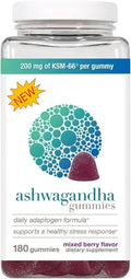 Ashwagandha Gummies with KSM-66, Mixed Berry Flavor, 180 Count, Daily Adaptogen Formula, 200mg per Gummy, Stress Support Supplement