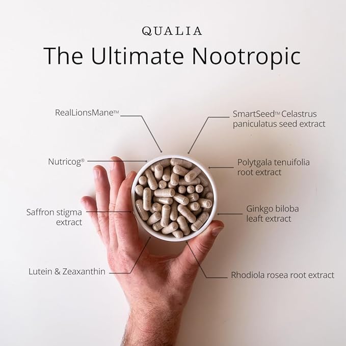 QUALIA MIND | The Ultimate Blend For Brain Health* | Doctor-Formulated Nootropic To Fuel Focus & Concentration* | Supports Long Term Brain Health| Maintain Drive & Productivity | 6 Week Supply