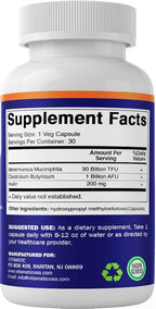 Vitamatic Akkermansia Muciniphila 30 Billion TFU + Clostridium Butyricum + Prebiotic Inulin - GLP-1 Probiotic - 30 Vegan Capsules - 30 Servings