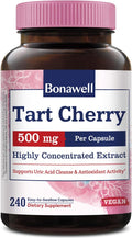 Bonawell Tart Cherry Capsule, 500mg Extract Per Capsule, Made from Montmorency Tart Cherries, Powerful Uric Acid Cleanse, Antioxidant Support, 8 Month Supply, 240 Capsules
