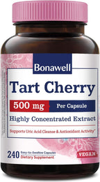 Bonawell Tart Cherry Capsule, 500mg Extract Per Capsule, Made from Montmorency Tart Cherries, Powerful Uric Acid Cleanse, Antioxidant Support, 8 Month Supply, 240 Capsules