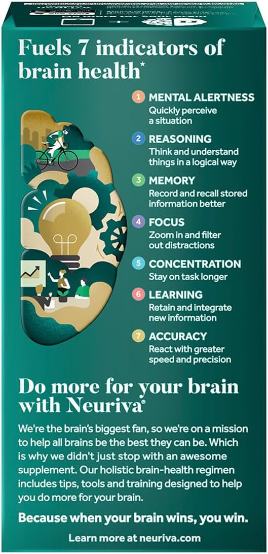 NEURIVA Ultra Decaf Clinically Tested Nootropic Brain Supplement for Mental Alertness, Memory, Focus & Concentration, Cognivive, Neurofactor, Phosphatidylserine, Vitamin B6 B12, 60 Caps (2 Pack)