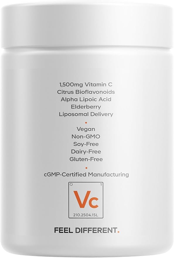 Codeage Liposomal Vitamin C Vitamins with Zinc, Elderberry, Citrus Bioflavonoids Ascorbic Acid, Quercetin & Rose Hips Fruit, Vitamina C Liposomal Supplement Pills - Non-GMO, Vegan - 90 Capsules