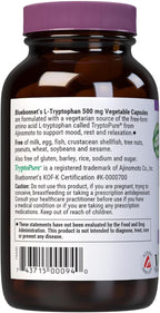 Bluebonnet Nutrition L-Trypotophan 500mg, for Neurotransmitting Support*, Supports Positive Mood*, Soy-Free, Gluten-Free, Non-GMO, Kosher Certified, Vegan, White 60 Vegetable Capsules, 60 Servings