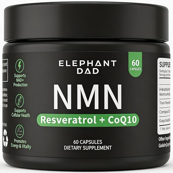 NMN Supplement with Resveratrol & CoQ10 – NAD Plus Booster for Cellular Energy, Mitochondrial Support & Healthy Aging, Anti Aging NAD Supplement for Men & Women, 60 Capsules
