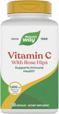Nature's Way Vitamin C with Rose Hips, Antioxidant & Immune Function Support from vitamin C*, Promotes Collagen for Healthy Skin*, 1,000 mg per 2-Capsule Serving, 250 Capsules (Packaging May Vary)