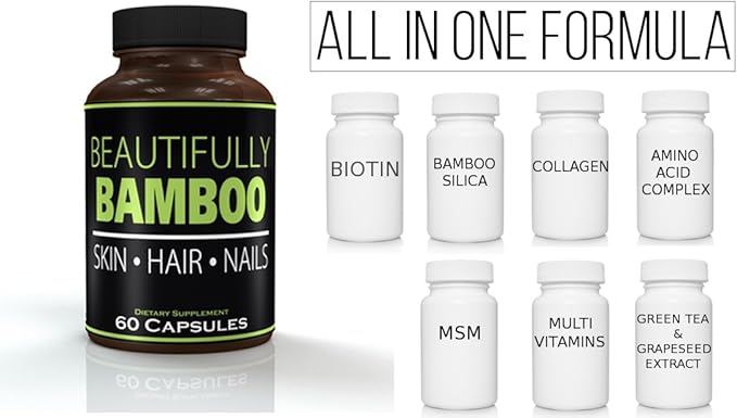 Beautifully Bamboo Ultra Vitamin for Skin, Hair, and Nail Growth. Enriched with Biotin, Bamboo Silica, Amino Acids and more (60 capsules)