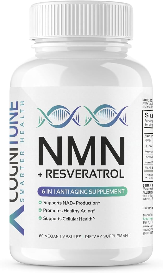 CogniTune NMN Supplement - NMN with Resveratrol, Pterostilbene, Quercetin, Zinc & PQQ for NAD+ Cellular Energy - Longevity Support for Healthy Aging & Brain Function, 1115mg
