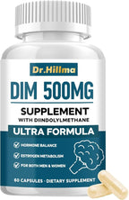 DIM 500MG Supplement Ultra Formula – Hormone Metabolism & Estrogen Balance Support for Women & Men – Diindolylmethane with Black Pepper Extract for Maximum Absorption – Vegan & Soy-Free – 60 Capsules