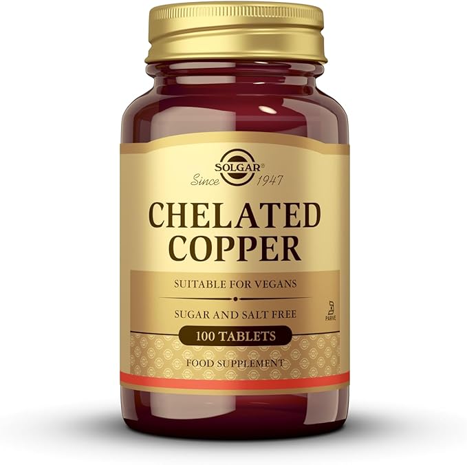 Solgar Chelated Copper, 100 Tablets - Essential for Collagen Formation - Highly Bioavailable Form - Supports Connective Tissue - Non-GMO, Vegan, Gluten Free, Dairy Free, Kosher - 100 Servings