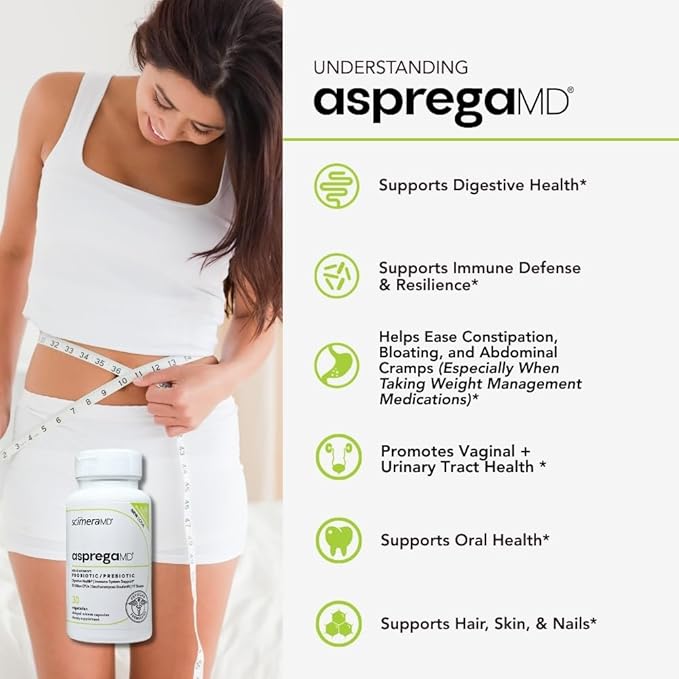ScimeraMD® Asprega Probiotic + Prebiotic Supplement for Digestive Health and Immune System Support, 35 Billion CFUs, 30 CT