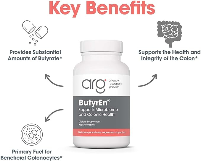 ARG ButyrEn Colon Lining Nutrition - Supports Gut and Colon Health - Digestive Support - Delivers 200 mg - Vegetarian & Hypoallergenic - 100 Servings - 100 Delayed-Release Capsules