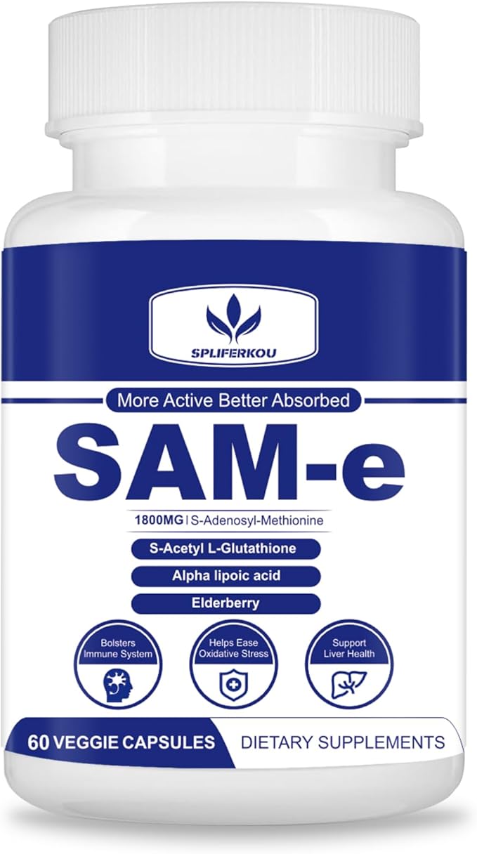 1800mg Sam-e Supplement with Alpha Lipoic Acid + Turmeric, Elderberry, Jujube Extract, Support Liver Health, Boost Immune System, 60 Capsules
