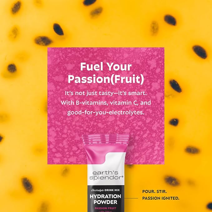 Earth’s Splendor Electrolytes Powder Packets Passion Fruit Hydration Drink Mix Sticks with Essential Vitamins for Energy & Sports Performance Travel-Friendly Single-Serve Packets for Daily Use 10 Pack