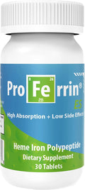 Proferrin ES- 10.5mg of high Absorbing Heme Iron Polypeptide. Made in The USA. 30 Tablets. Easy on The Gut. Not affected by Coffee, Calcium, or PPI's.