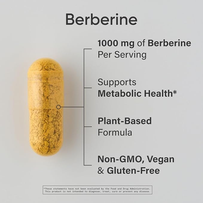 Sports Research Berberine - Herbal Ayurvedic Metabolic Health Support - 1000mg - 120 Capsules - Vegan Certified, Gluten-Free, Non-GMO