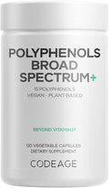 Codeage Polyphenols Broad Spectrum Supplement - Blend of 15 Berries, Fruits, and Botanical Extracts, Decaf Green Tea Leaf, Quercetin, Resveratrol, Pomegranate, Turmeric - Non-GMO - 120 Capsules