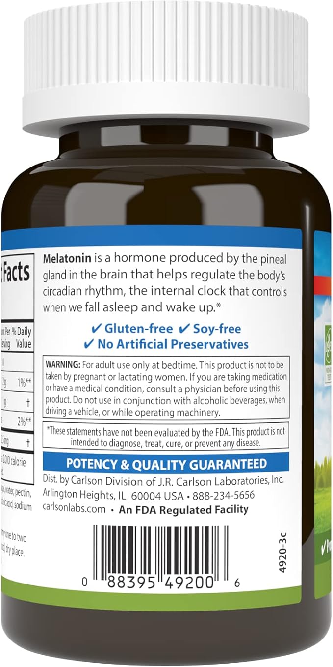 Carlson - Melatonin Gummies, 2.5 mg, Healthy Sleep, Promotes Relaxation, Natural Strawberry Flavor, 60 Gummies