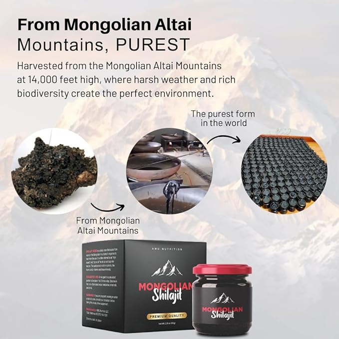 AMU NUTRITION Pure Organic Mongolian Shilajit Resin - Himalayan Shilajit Supplement for Men and Women, 100% Pure, Natural, and Black Shilajit Resin - Natural Source of Fulvic Acid (50 Gram)