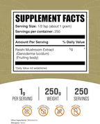 BulkSupplements.com Reishi Mushroom Extract Powder - Reishi Mushroom Powder, Supplement for Overall Well-Being - Gluten Free, 1g per Serving, 250g (8.8 oz) (Pack of 1)