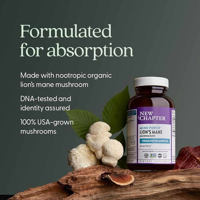 New Chapter Lion's Mane + Reishi Mushroom - LifeShield Mind Force for Mental Clarity with Organic Reishi Mushroom + Vegan + Non-GMO, Nootropic Ingredients - 60 ct