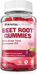 Beet Root Gummies with CoQ10 & Vitamin B12 – Vegan, Non-GMO, Gluten-Free Fruit Supplement for Daily Plant-Based Nutrition