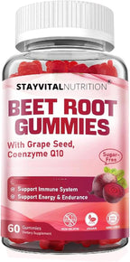 Beet Root Gummies with CoQ10 & Vitamin B12 – Vegan, Non-GMO, Gluten-Free Fruit Supplement for Daily Plant-Based Nutrition
