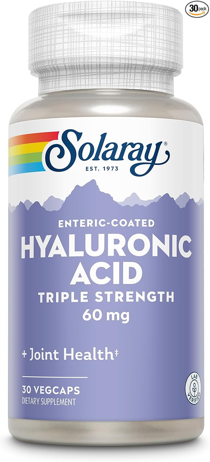 SOLARAY Hyaluronic Acid Triple Strength - Skin Elasticity and Firmness Support - Plus Vitamin C - Lab Verified, 60 Day Money-Back Guarantee, 30 Servings, 30 VegCaps