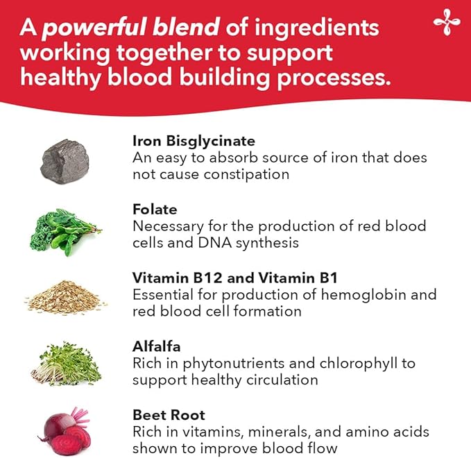 LifeSeasons Blood Nourish-R - Iron Supplement - Non Constipating - Supports Anemia, Fatigue, Paleness & Dizziness - Blood Building - Iron, Alfalfa, Raspberry & Vitamin B-12-60 Capsules (Pack of 2)