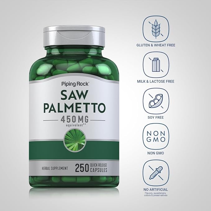 Piping Rock Saw Palmetto for Men and Women | 250 Capsules | Herb Extract Supplement | Serenoa Repens | Non-GMO, Gluten Free