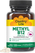 Country Life Methyl B12, 3000 mcg Lozenges, Supports Energy & Stamina, Metabolism & Red Blood Cell Production, Berry Flavor, 120 Vegan Lozenges, Certified Gluten Free & Halal