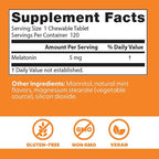 Doctors Best Melatonin 5mg Chewables for Adults - Sleep Support for Men & Women, Melatonin Supplement 5 mg, Gluten Free, Vegan, Non GMO, Natural Mint Flavor - 120 Chewable Tablets