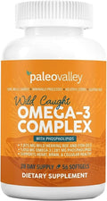 Paleovalley Omega-3 Complex, Wild Caught Fish Oil Softgels, 1,050mg Omega-3s, 750mg DHA, 187mg EPA, Phospholipid Bound Omega-3 Supplement for Brain, Heart and Joint Health, 28 Servings