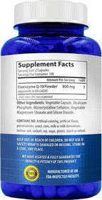 CoQ10 800mg Capsules | Vegan Friendly Coenzyme Q10 800mg from Easy Absorption Ubiquinone Supplement for Skin Heart and Energy Support | Made in The USA in cGMP Facilities (100 Servings)