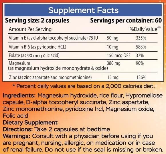 MgSport ZMA Supplement with Clinically Tested Zinc Magnesium for High Absorption - Enhanced with Vitamins B6 B9 for Muscle Recovery - Gentle on Stomach Formula, 120 Capsules