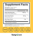 Natgrown Black Maca Root + Panax Ginseng Powder Capsules 1500 mg with Black Peruvian Maca Root & Korean Panax Ginseng Supplement for Men and Women - Vegan Pills (120 Count)