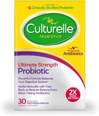 Culturelle Ultimate Strength Probiotic for Men and Women, Most Clinically Studied Probiotic Strain, 20 Billion CFUs, Supports Occasional Diarrhea, Gas & Bloating, Non-GMO, 30 Count