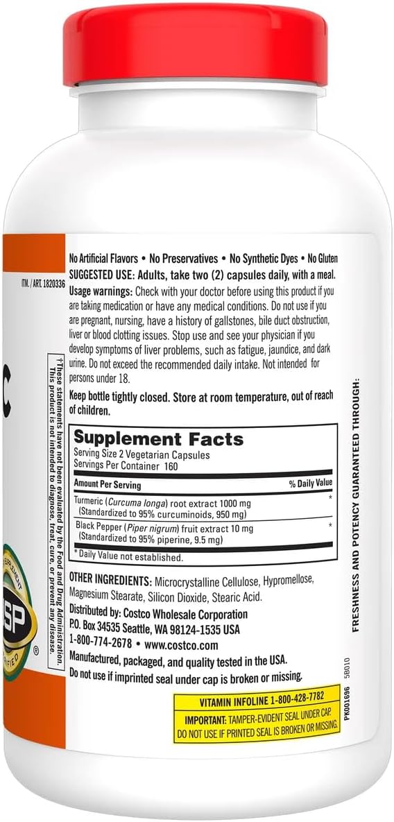 KIRKLAND Signature Turmeric with Black Pepper, 1000mg (320 Count)