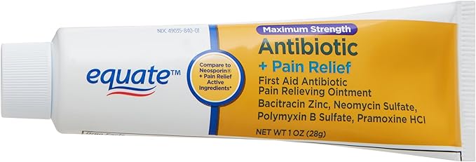 Equate Maximum Strength Triple Antibiotic Ointment Plus Pain Relief, Soothes Painful Cuts, Scrapes, and Burns, While Preventing Infection, 3 Ounce (3 Pack)