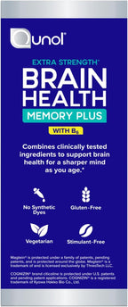 Qunol Brain Health Memory Plus with B6, Magnesium L-Threonate & Citicoline, Clinically Tested Ingredients to Improve Memory, Focus, Attention and Productivity, 60 Count (Pack of 1)
