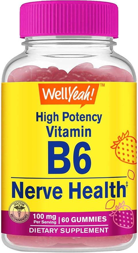 WellYeah High Potency Vitamin B6 Gummies - Promotes Nerve Health, Cognitive Function, Mood Regulation, Immune Support, and Cardiovascular Health - Vegan, Non-GMO, Gluten-Free - 60 Count