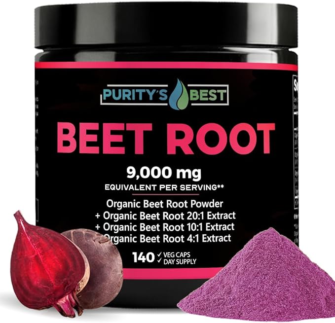 Purity's Best Beet Root Capsules, 140 Veggie Pills, Supports Blood Circulation - Helps Nitric Oxide Production, Beet Root Extract, Pure, Non-GMO
